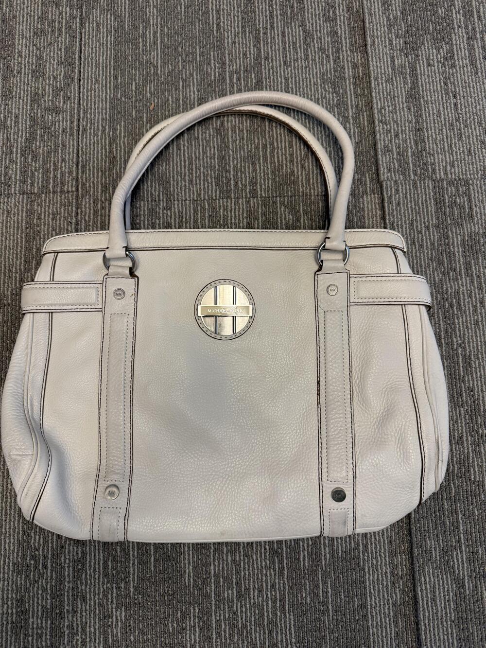 Michael Kors Handbag Womens Gray Pebbled Leather Satchel Tote Shoulder Bag